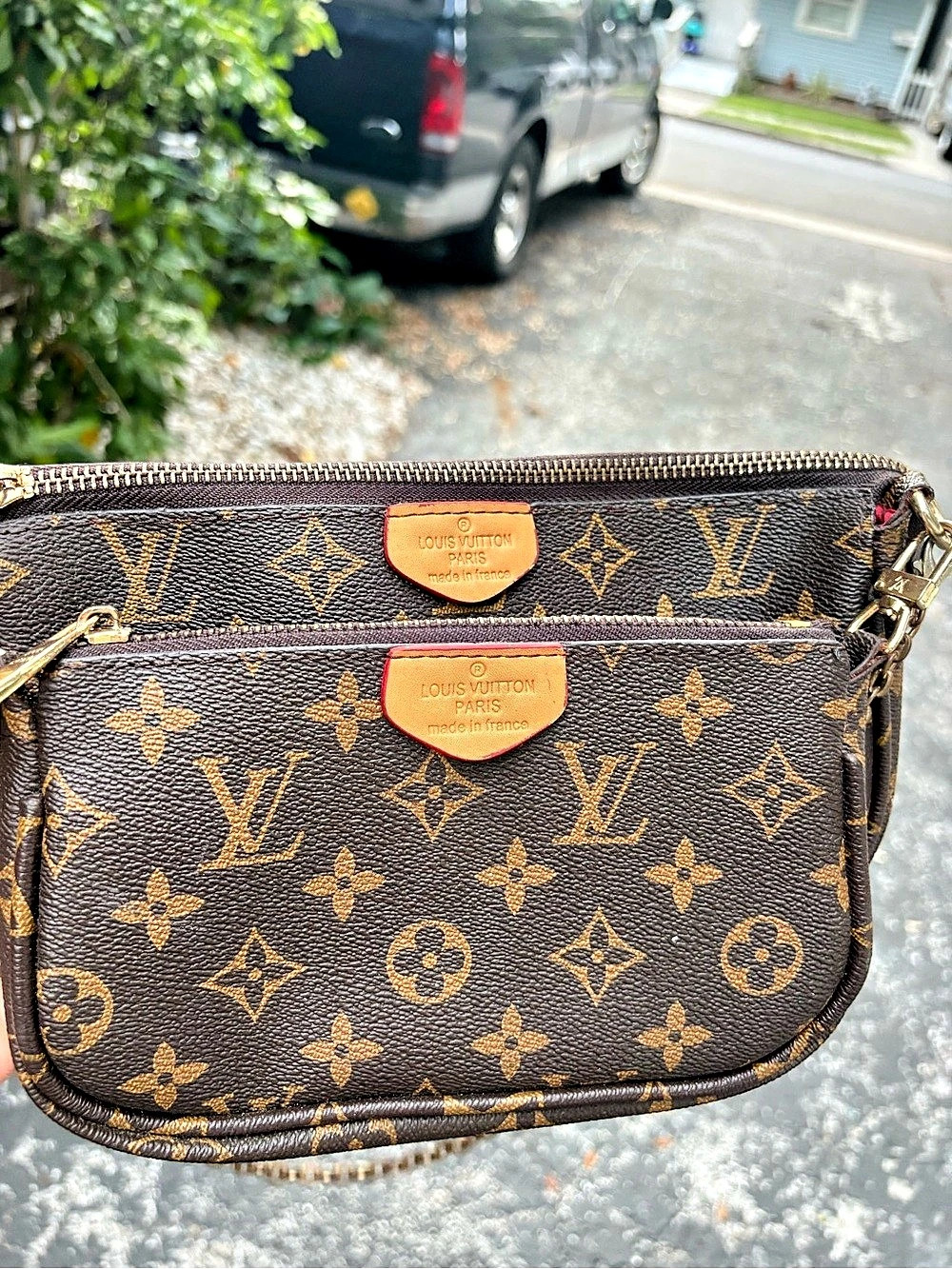 Louis Vuitton Multi Pochette Accessoires Crossbody Bag Brown & Red